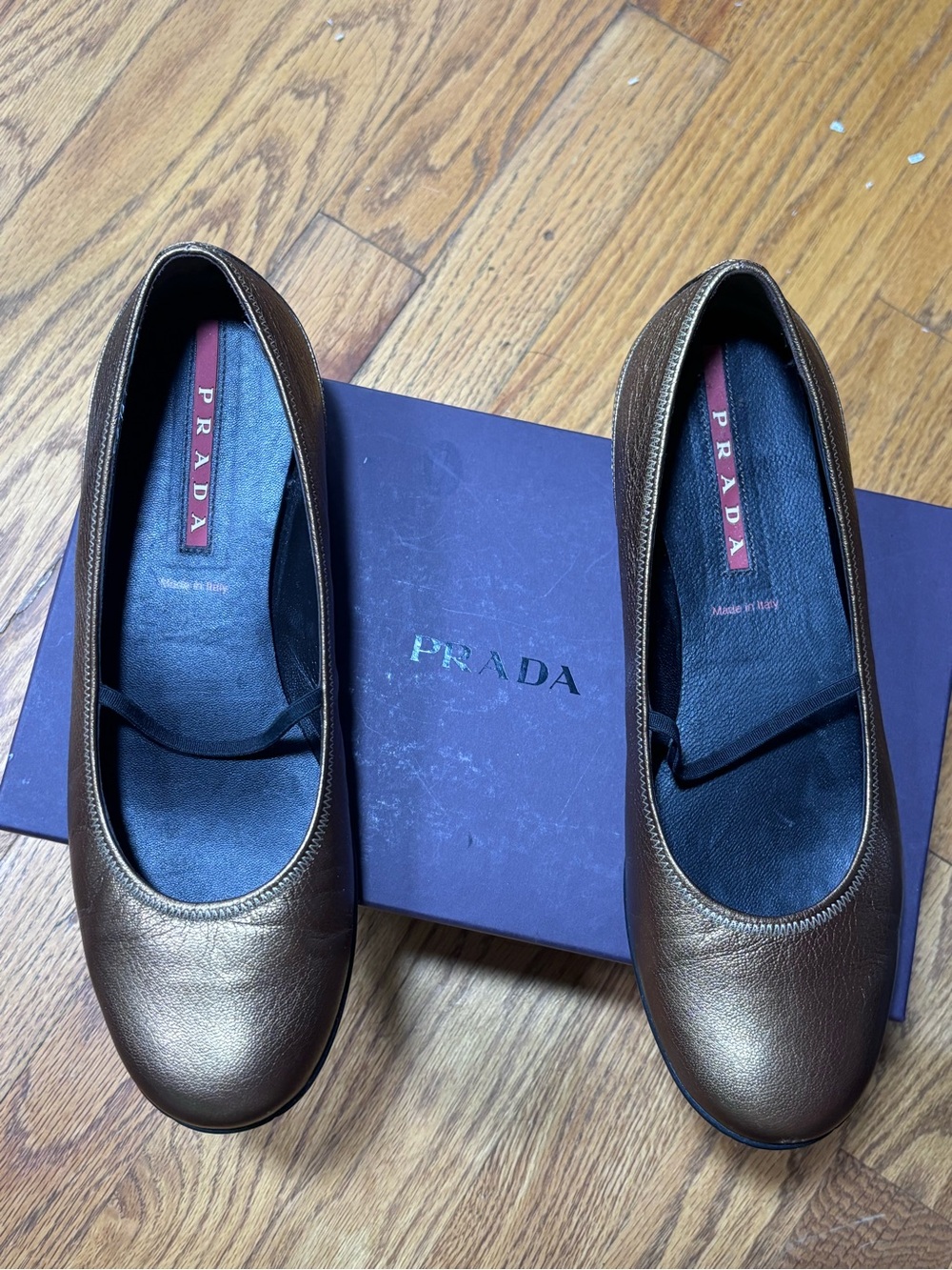 Prada Bronze Metallic Leather Ballet Flats EU 39 Made in Italy